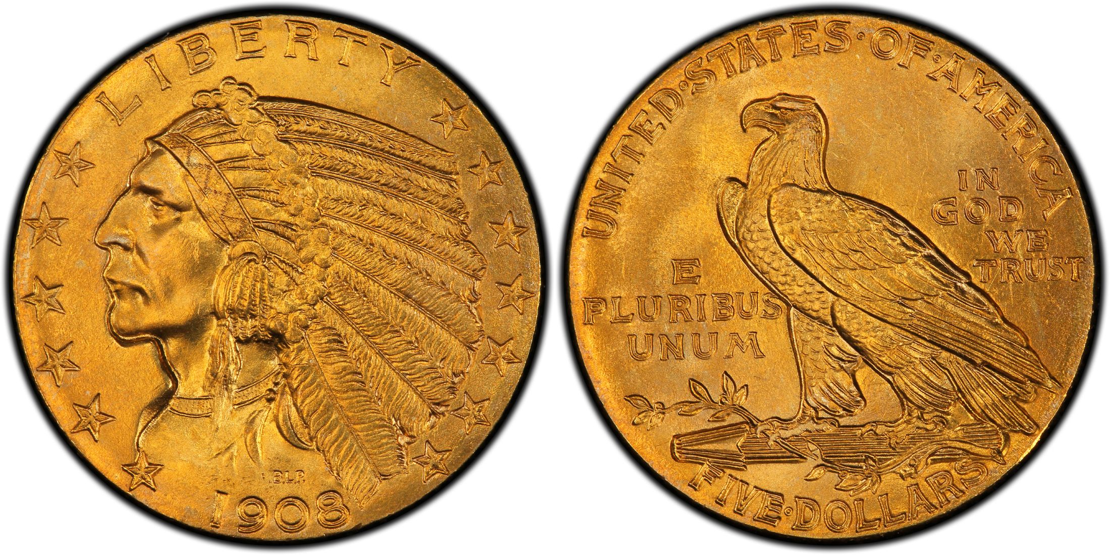 $5 Indian Gold Half Eagles 1908-1929! Vf Thru Mint State! - Click Image to Close